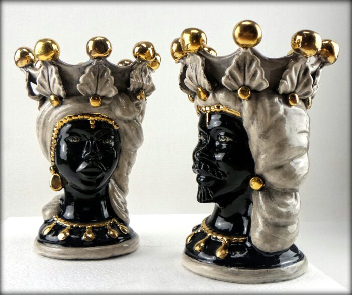 teste di moro Siciliane Vaso in ceramica di Caltagirone H25 testa uomo e donna 